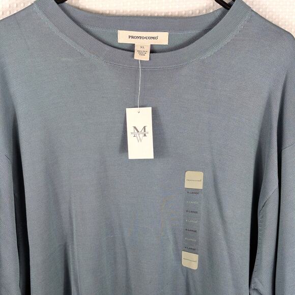 Pronto Uomo XL 100% Silk Short Sleeve Knit Shirt Blue NWT Retail Men’s Luxury - Picture 2 of 5